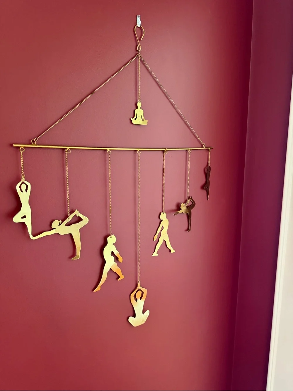 Metal Yoga Pose Hanging Mobile Wall Art in Gold